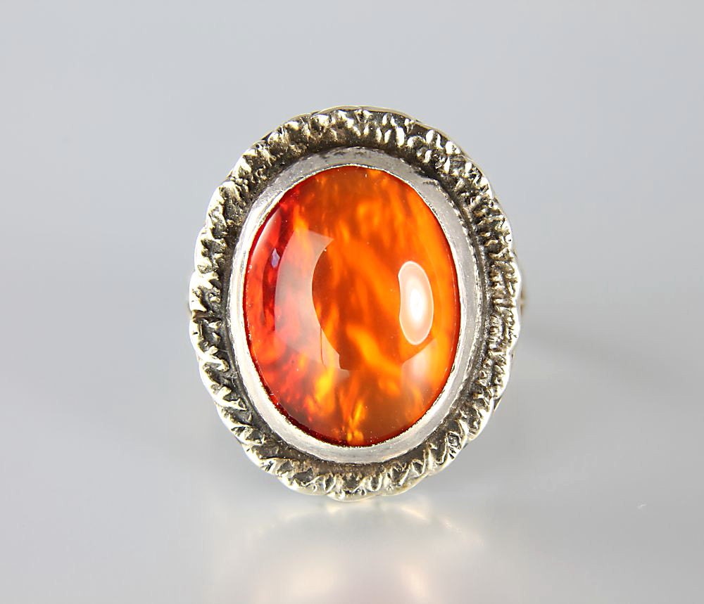 Mexican Fire Opal Ring Vintage Sterling silver Navajo by RMSjewels