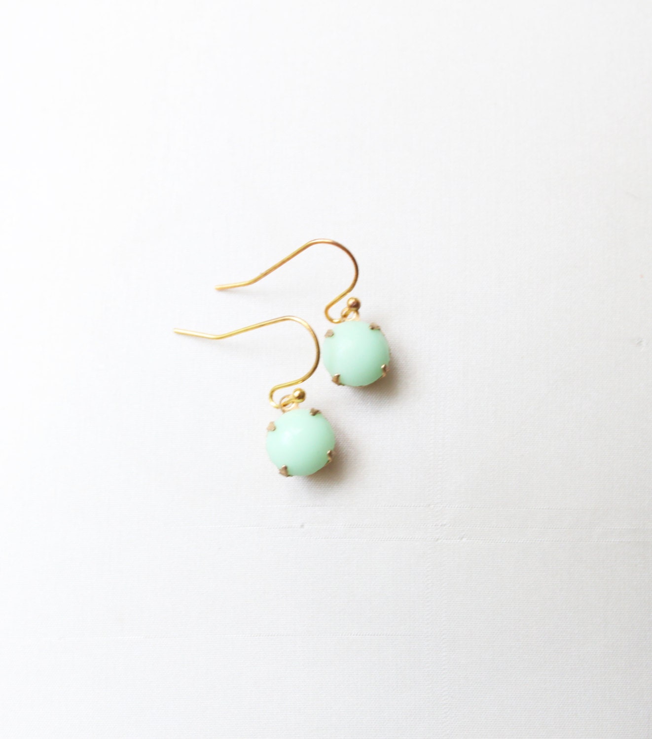 Small Mint Green Glass Cabochon Drop Earrings, Set Stone Earrings, Bezel Earrings, Colored Stone Earrings