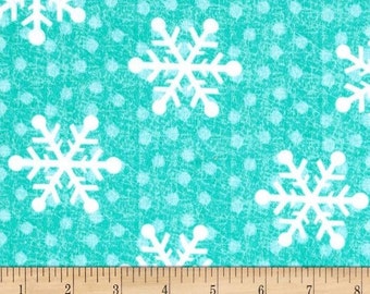 Tossed Large Snowflakes Aqua - FLANNEL Fabric from A.E. Nathan
