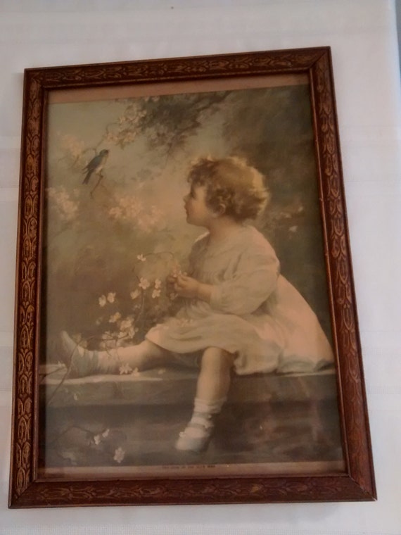 Antique Framed Zula Kenyon Print Song of the Bluebird