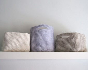 Large Crochet Basket. Round basket. Square basket. Storage basket. Cesta grande. Cestino uncinetto. Grande cesto. Häkeln Korb. Panier.