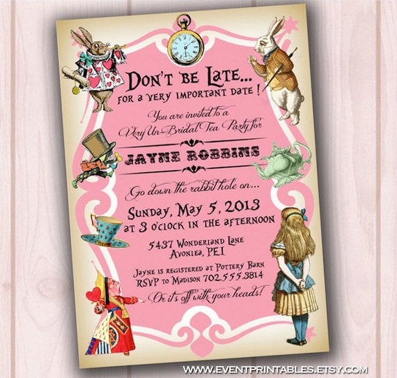 Alice in Wonderland Tea Party Bridal Shower Invitation, DIY Printable ...