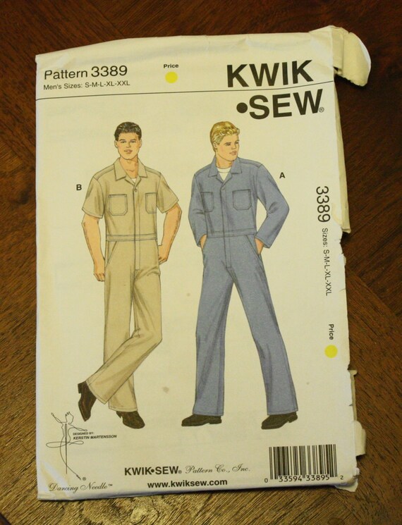 Kwik Sew 3389 Vintage Mens Coveralls Sewing Pattern Size