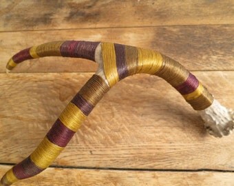 Antler wrapped with embroidery thread: Olive/Mustard/Maroon