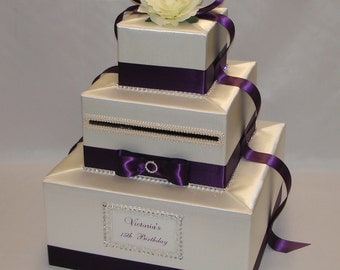 Elegant Custom made Wedding Card Box-Ivory and Eggplant colors- any colors