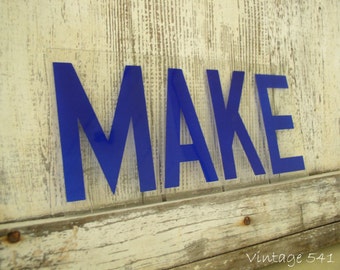 Vintage Sign Letters MAKE Blue Acrylic Plastic Letters