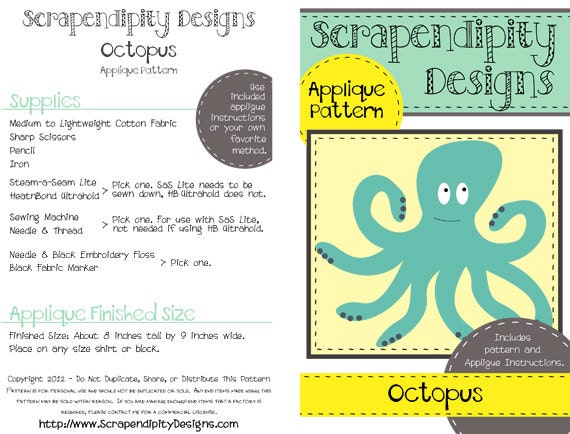 Octopus Applique Pattern Ocean Applique Template / Ocean