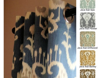 Java Ikat Grommet Curtains Drapery Panels 63 72 84 96 108 or 120 Long by 24 or 50 Wide