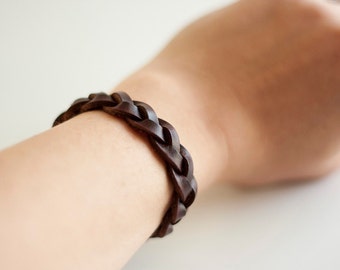 Braided Leather Bracelet / Dark Brown / Espresso