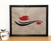 Red Birds in Flight with Black Wind - Windborne Screen Print on Grey Paper - 11" x 14"