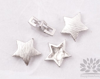 MB026-01-MR// Matt Original Rhodium Plated Star Shape Brushed Metal Beads, 4Pc