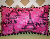 Forever Paris Pillow with Eiffel Tower Hot Pink and Black