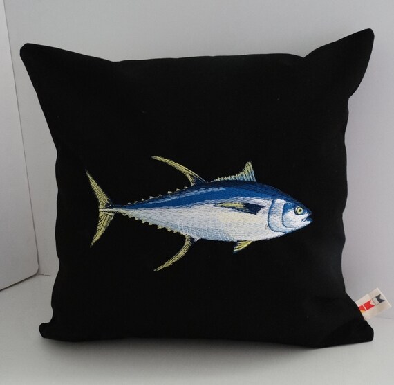 Embroidered Yellow Fin Tuna Pillow Cover Sunbrella Indoor