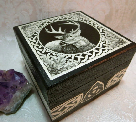 Celtic Stag Box  Wedding Handfasting Ring Bearer Box  Medieval Pagan ...