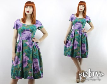 Vintage 1950s Dress Vintage 50s Dress Vintage 50s PURPLE ROSES Dress S M 50s Party Dress Roses Dress Madmen Dress Summer Dress 50s Tea Dress