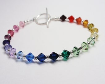 Rainbow Bracelet, Swarovski Rainbow Handmade Swarovski Bracelet, Swarovski Beaded Bracelet