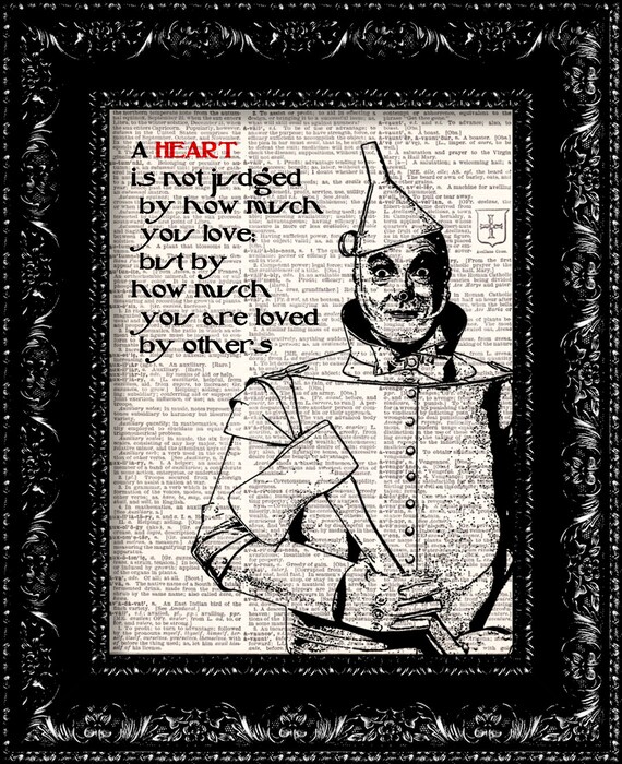 Wizard Of Oz - Tin Man Heart Quote - Dictionary Book Print Upcycled