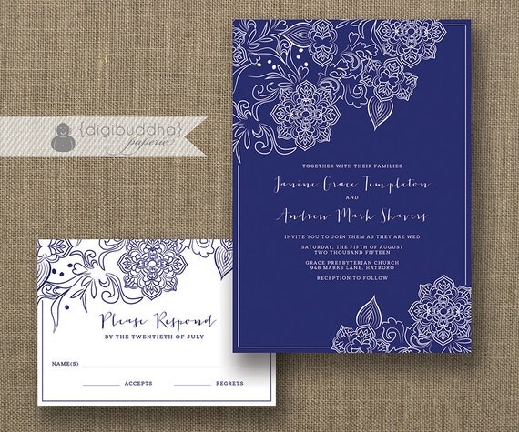 Navy And Lace Wedding Invitations 3