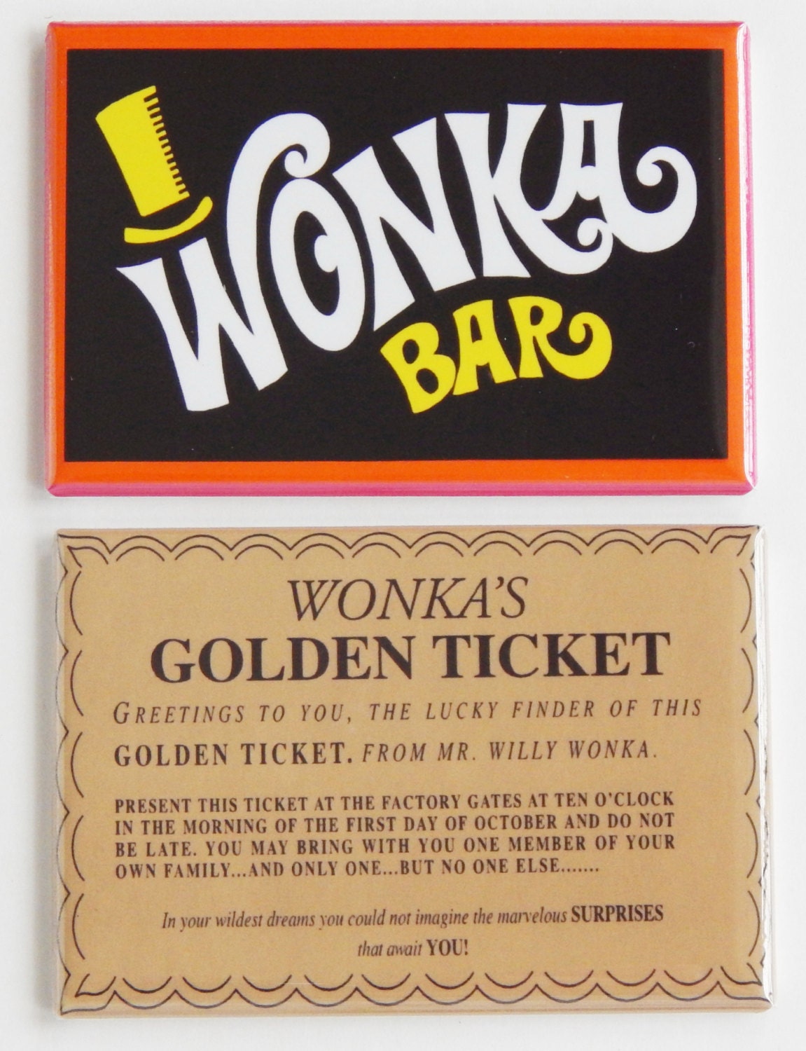 Wonka Bar & Golden Ticket Fridge Magnet Set