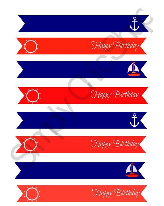INSTANT DOWNLOAD- Nautical Party Printables- Navy and Red Paper Straw Flags, Printables,Die Cuts, tags, Invitations, Cards, Digital Frames Il_570xn