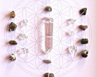 OCEAN JASPER -- GRID--- framed crystal grid with sacred geometry