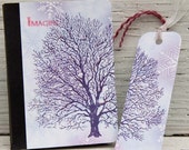 Purple Walnut Tree Mini Journal with Matching Bookmark, Pocket Notebook, Altered Composition Book