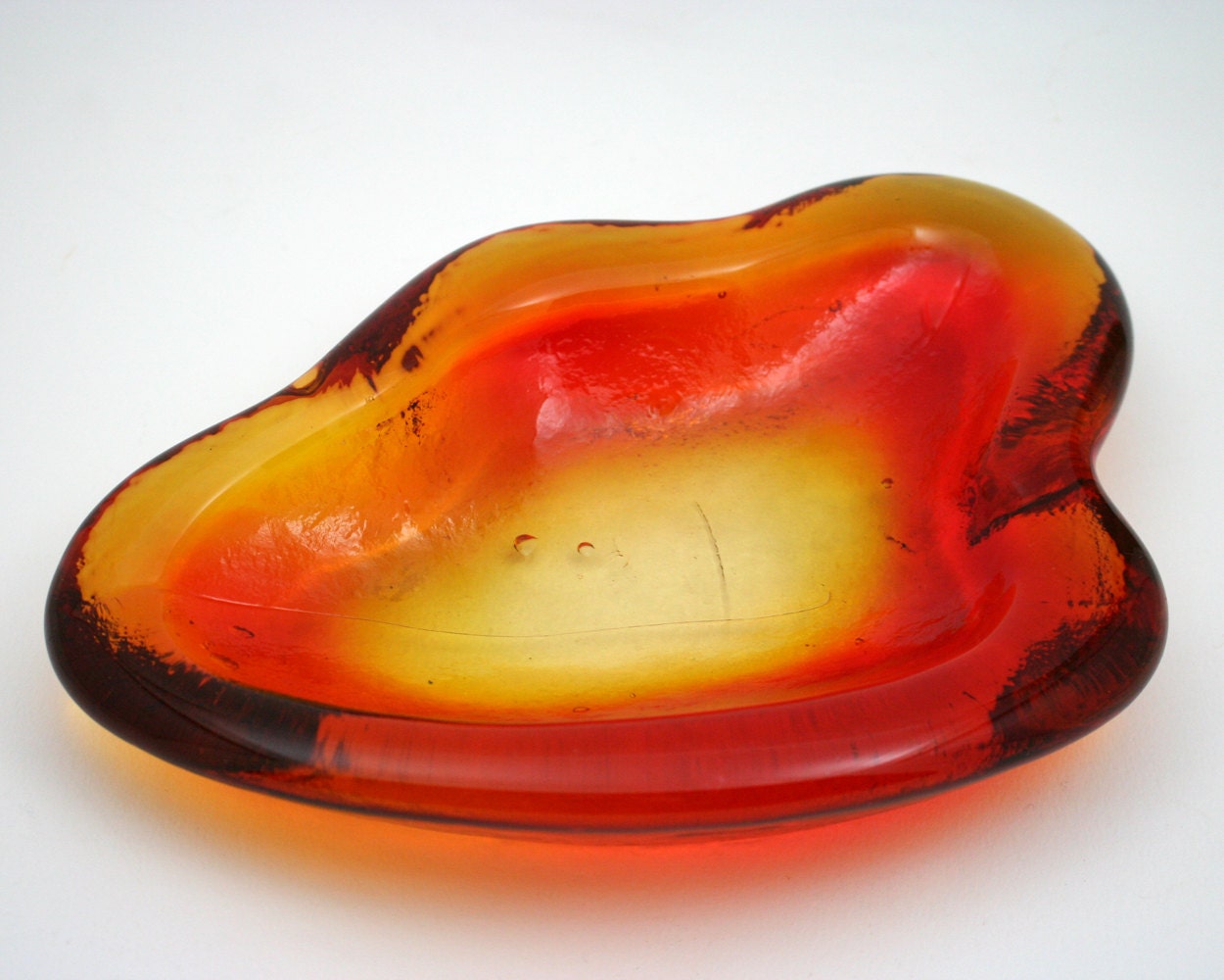 Vintage Ashtray Blenko Glass Amber Trinket Dish 1960s
