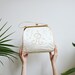 Monogram R Purse | Embroidered Cream Satin with Vinyl Cover