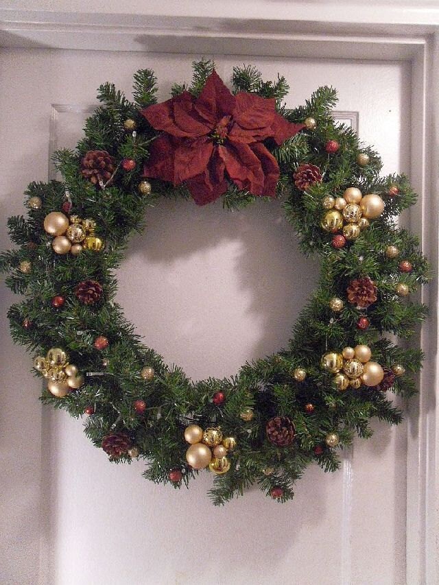 LARGE Golden Glory Christmas Wreath // Pre-lit Wreath // Battery Operated Amber Lights With TIMER // Door Wreath