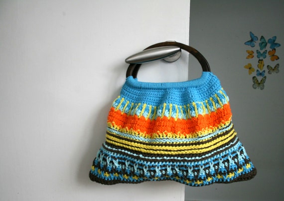 Crochet pattern, wooden handle crochet purse, retro style crochet bag ...