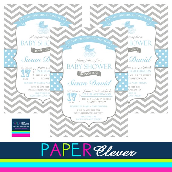 Boys baby shower invitation carriage, vintage, chevron - digital file, printable #46 Il_570xn