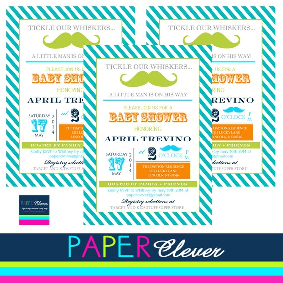 Mustache Baby Shower Invitation, typography - digital file, printable (#72) Il_570xn