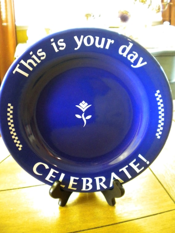 RESERVED Pampered Chef Coblat Blue Celebrate Plate