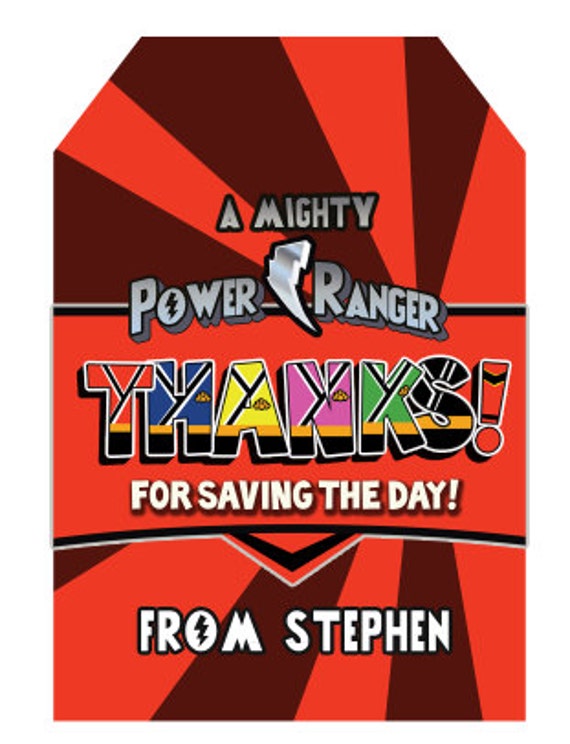 Customized Power Ranger Thank You hang tag-digital by RKRcreations