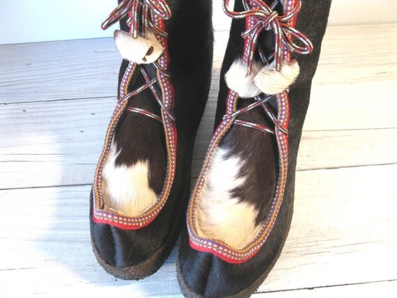 Vintage Reindeer Fur Boots Laplander Sami Ski Snow Boots from