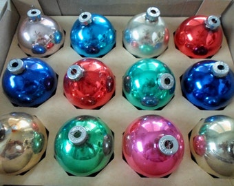One Dozen Mixed Color Shiny Brite Christmas Ornaments in Coby Box