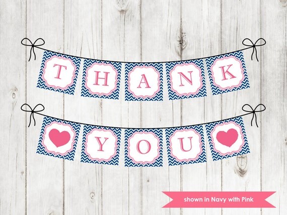 Chevron Thank You Banner - Printable Wedding Themed Banner - Colors Customizable Il_570xn