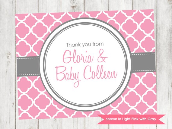 Printable Baby Shower Thank You Note - Shower Themed Quatrefoil Thank You - Colors and Text Customizable Il_570xn