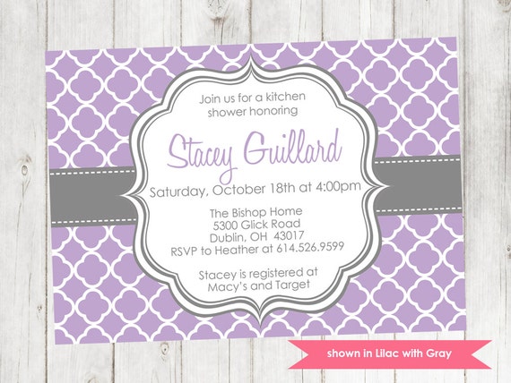 Printable Kitchen Shower Invitation - Shower Themed Quatrefoil Invite - Colors and Text Customizable Il_570xn