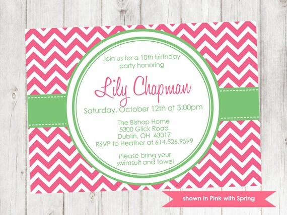 Printable Birthday Party Invitation - Birthday Themed Chevron Invite - Colors and Text Customizable Il_570xn