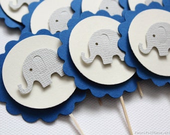 24 Baby Elephant Cupcake Toppers, Boy Baby Shower, Birthday, Party Decorations