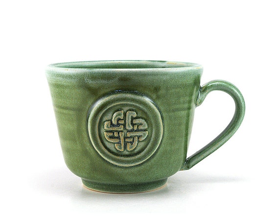 Celtic Knot Mug: Green Ceramic Coffee Mug Unique Gaelic