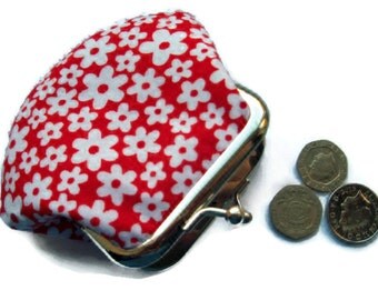Red Small Framed Fabric Change Purse - Coin Purse - Change Wallet - Change Purse - Pocket Money Pouch