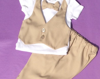 Tuxedo Onesie Vest.. Baby Onesie Vest..Baby suit.. Khaki baby suit