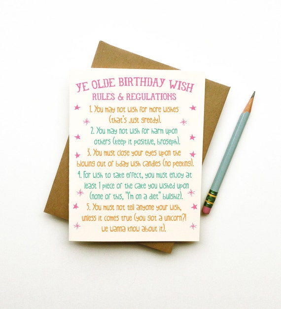 Ye Olde Birthday Wish Rules funny quirky cheeky eco friendly
