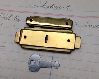 Vintage brass luggage lock - jewery box lock and key - corbin suitcase lockset - antique box locking clasp