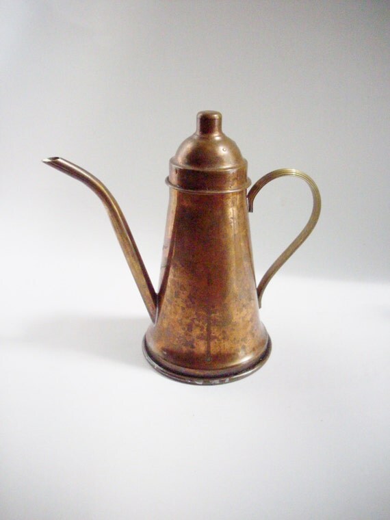 Vintage Copper Pitcher with Lid Brass Handle Petite Pitcher