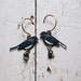 Dark Eyed Junco Earrings, Shrink Plastic Earrings, Charcoal Gray, White, Freshwater Pearls, Shabby Chic, Wearable Art