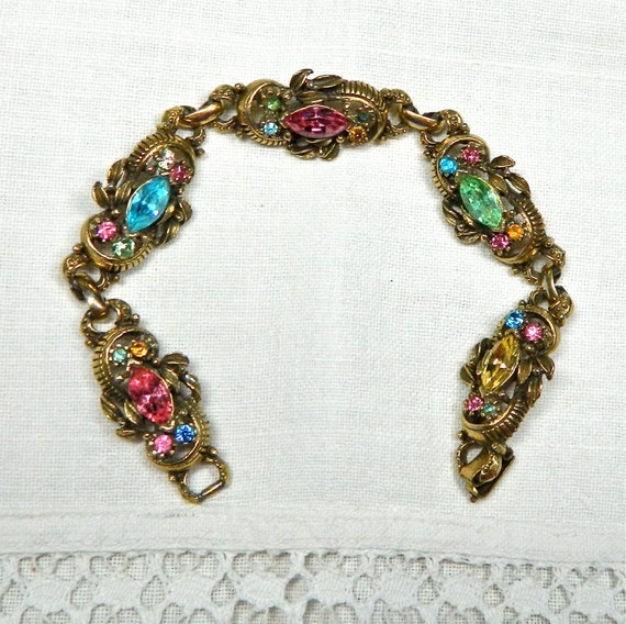 Vintage Coro rhinestone bracelet gold tone metal by MabelsParlor