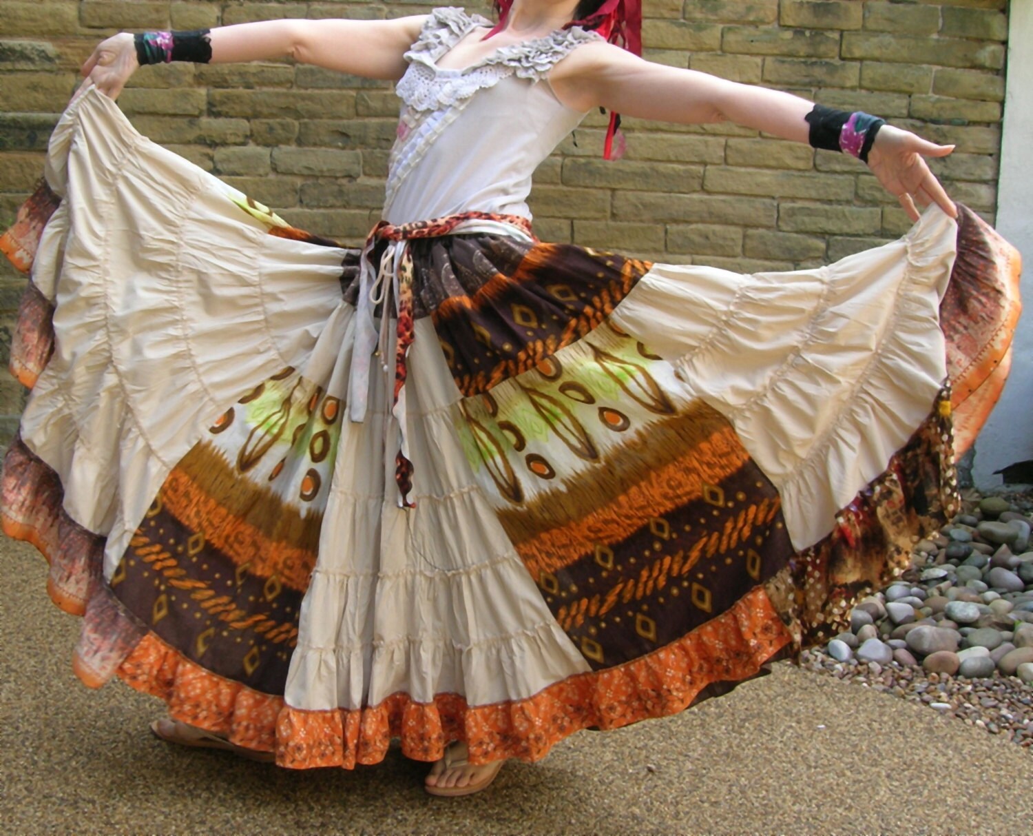 Gypsy Skirt Tribal Belly Dance Costume Repurposed Ethnic 3820